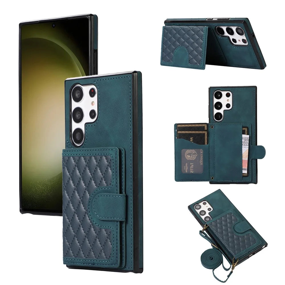 For Samsung Galaxy S26 Ultra Kickstand Phone Case TPU+PU Leather Shoulder Phone Bag - Green - 1