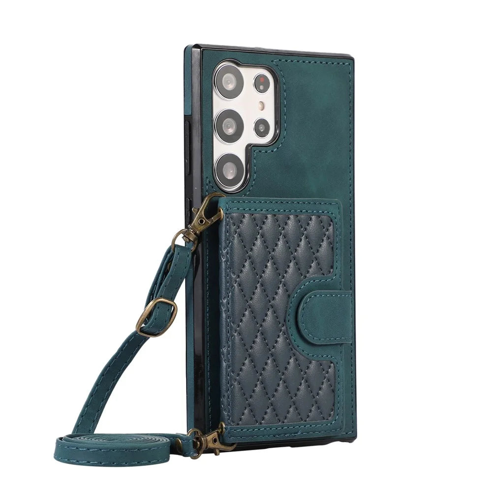 For Samsung Galaxy S26 Ultra Kickstand Phone Case TPU+PU Leather Shoulder Phone Bag - Green - 5