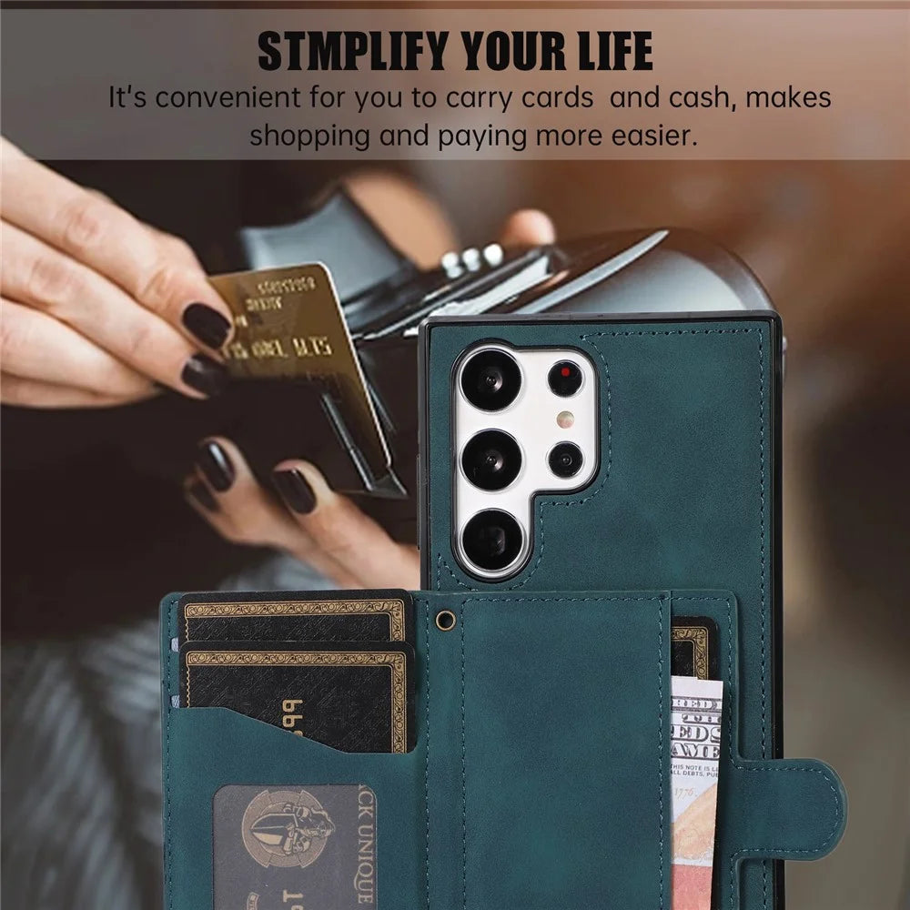 For Samsung Galaxy S26 Ultra Kickstand Phone Case TPU+PU Leather Shoulder Phone Bag - Green - 7