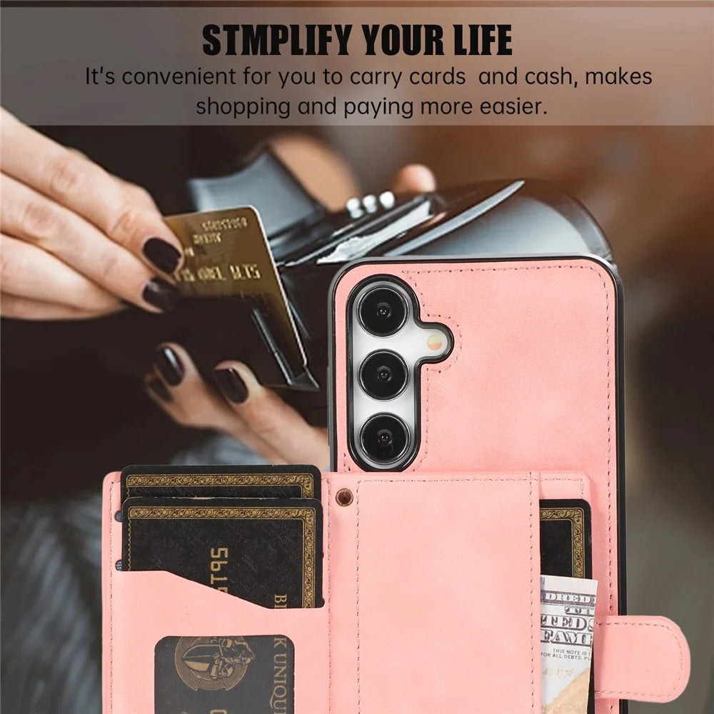 For Samsung Galaxy S26 Kickstand Phone Case TPU+PU Leather Shoulder Phone Bag - Rose Gold - 6