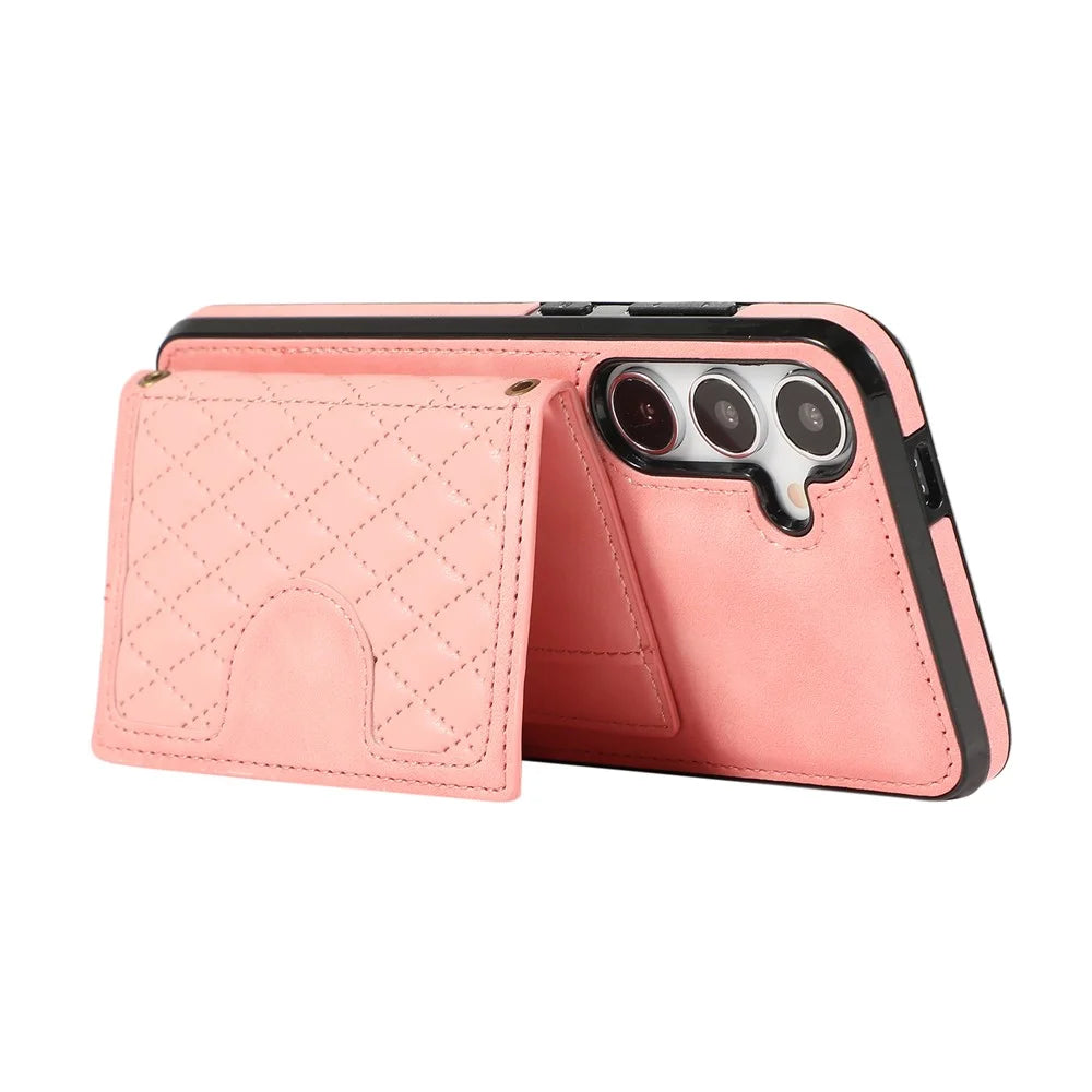 For Samsung Galaxy S26+ Kickstand Phone Case TPU+PU Leather Shoulder Phone Bag - Rose Gold - 4
