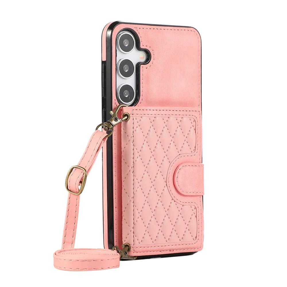 For Samsung Galaxy A57 5G Kickstand Phone Case TPU+PU Leather Shoulder Phone Bag - Rose Gold - 2