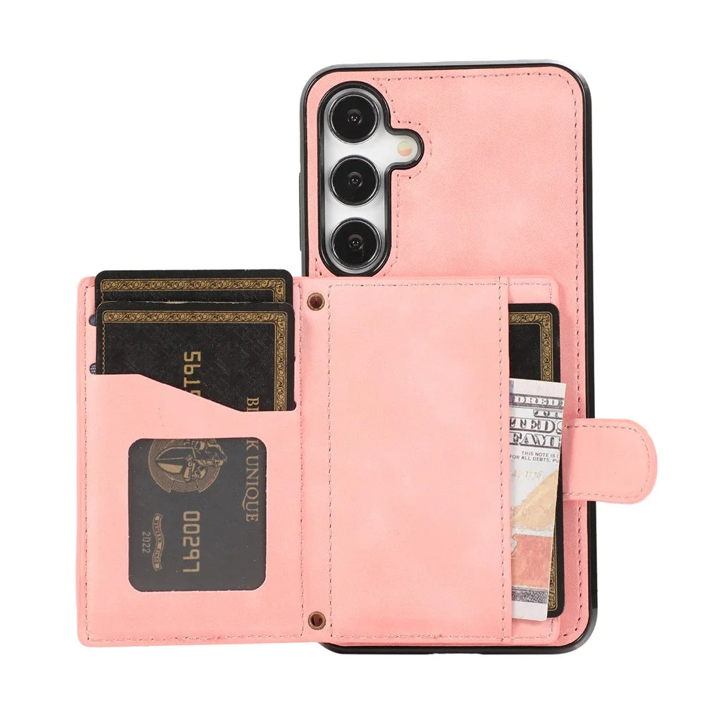 For Samsung Galaxy A57 5G Kickstand Phone Case TPU+PU Leather Shoulder Phone Bag - Rose Gold - 5