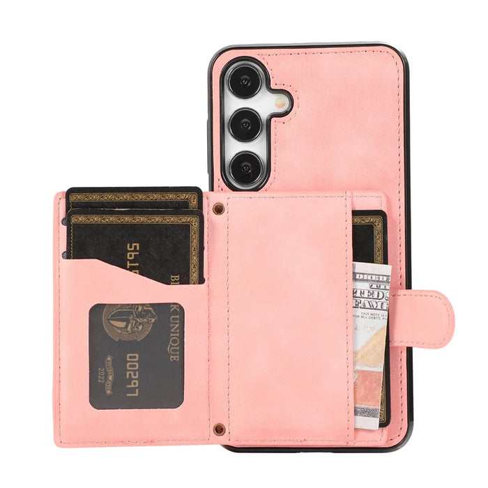 For Samsung Galaxy A37 5G Kickstand Phone Case TPU+PU Leather Shoulder Phone Bag - Rose Gold - 5