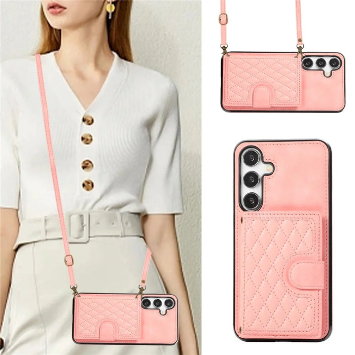 For Samsung Galaxy A37 5G Kickstand Phone Case TPU+PU Leather Shoulder Phone Bag - Rose Gold - 7