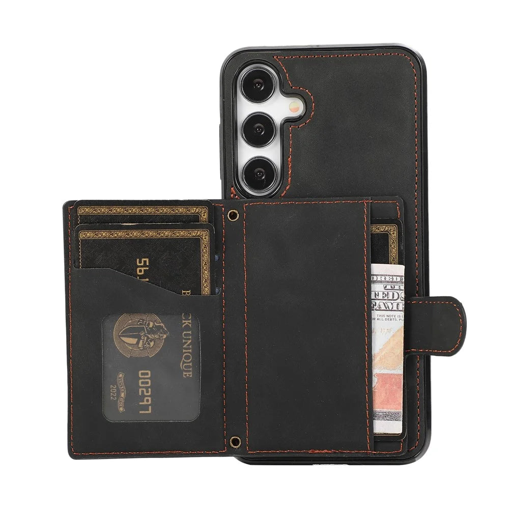 For Samsung Galaxy S26 Case Rhombus Grid TPU PU Leather PC Phone Cover with Card Holder Kickstand - Black - 4