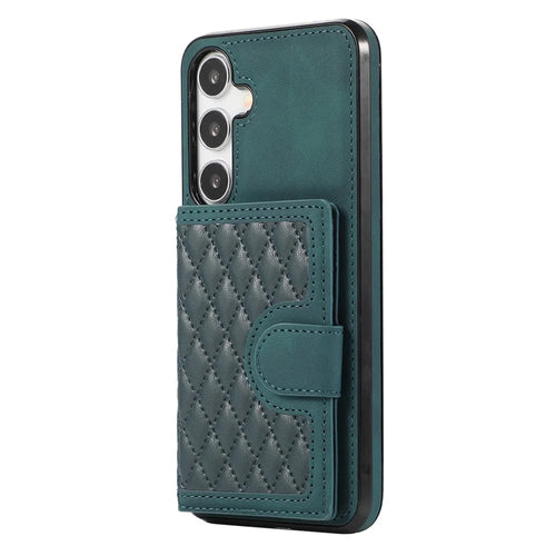 For Samsung Galaxy S26+ Case Rhombus Grid TPU PU Leather PC Phone Cover with Card Holder Kickstand - Green - 1
