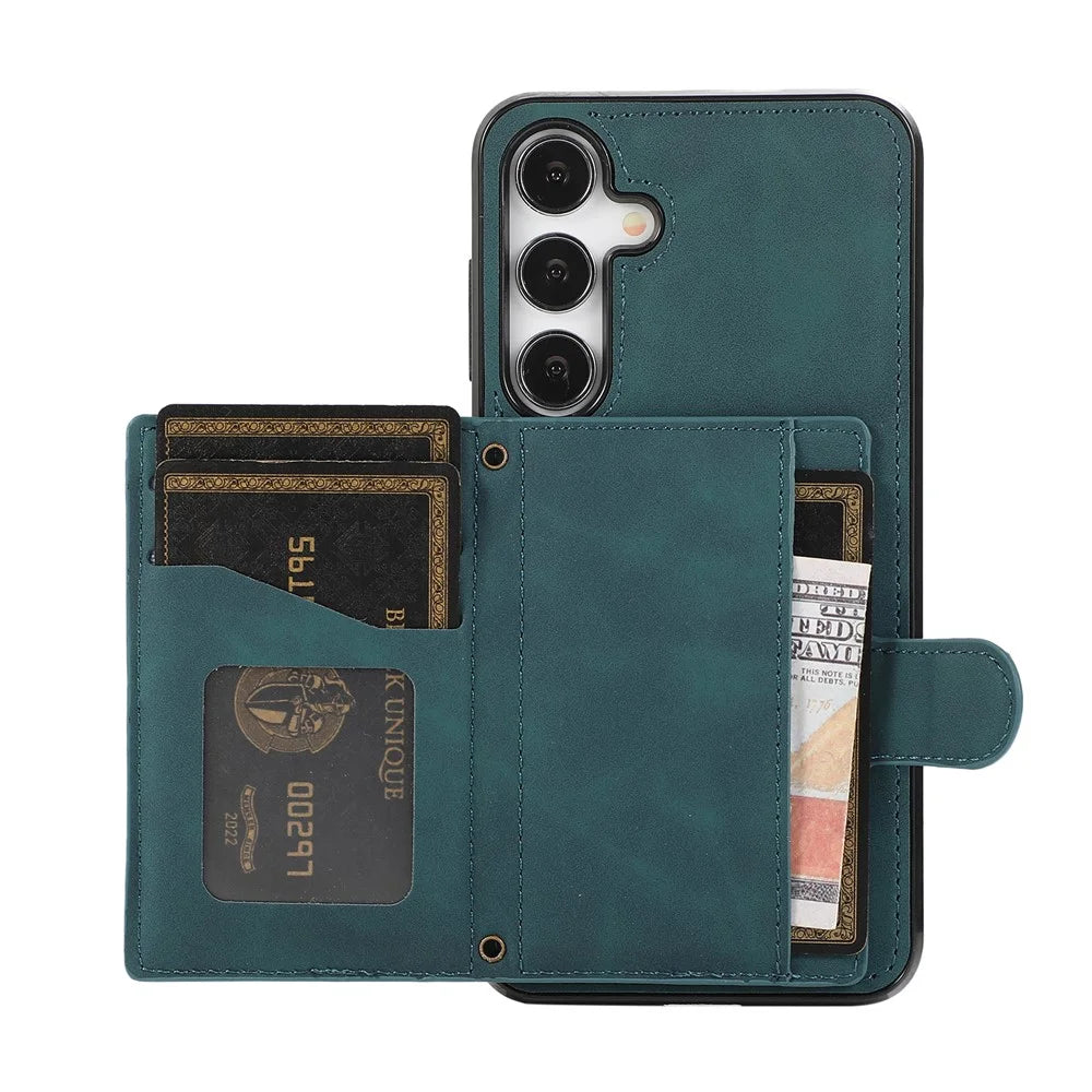 For Samsung Galaxy S26+ Case Rhombus Grid TPU PU Leather PC Phone Cover with Card Holder Kickstand - Green - 4
