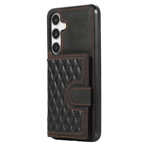 For Samsung Galaxy A57 5G Case Rhombus Grid TPU PU Leather PC Phone Cover with Card Holder Kickstand - Black - 1