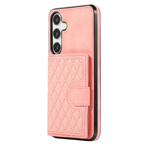 For Samsung Galaxy A37 5G Case Rhombus Grid TPU PU Leather PC Phone Cover with Card Holder Kickstand - Rose Gold - 1