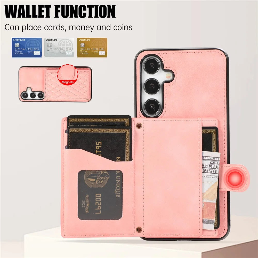 For Samsung Galaxy A37 5G Case Rhombus Grid TPU PU Leather PC Phone Cover with Card Holder Kickstand - Rose Gold - 6