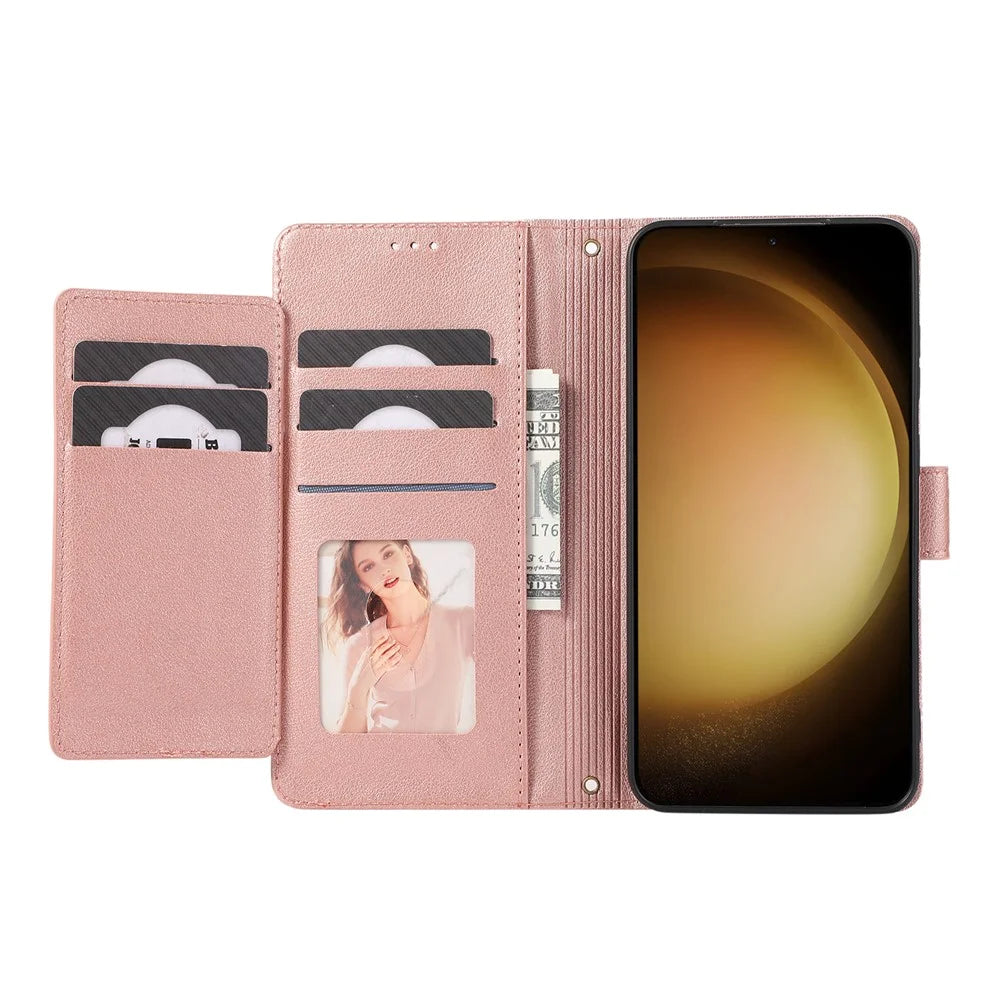 For Samsung Galaxy S26 Case TPU PU Leather Folio Flip Shockproof Phone Cover with Mirror - Rose Gold - 2