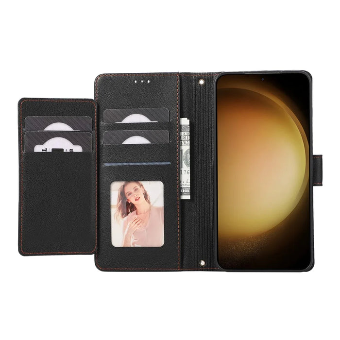 For Samsung Galaxy S26+ Case TPU PU Leather Folio Flip Shockproof Phone Cover with Mirror - Black - 2