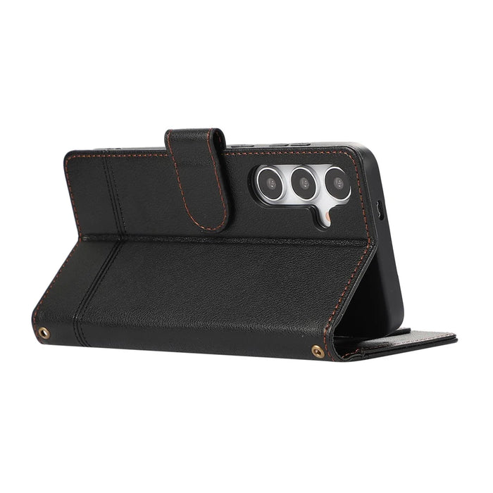 For Samsung Galaxy S26+ Case TPU PU Leather Folio Flip Shockproof Phone Cover with Mirror - Black - 4