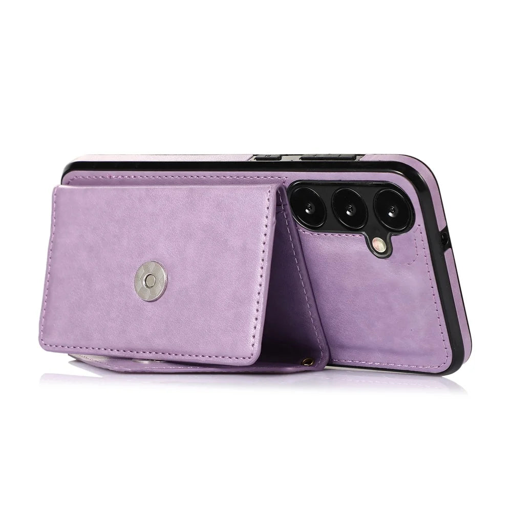 For Samsung Galaxy A37 5G Cell Phone Case Triangle Lid Card Bag Leather + TPU Cover with Long Strap - Purple - 2