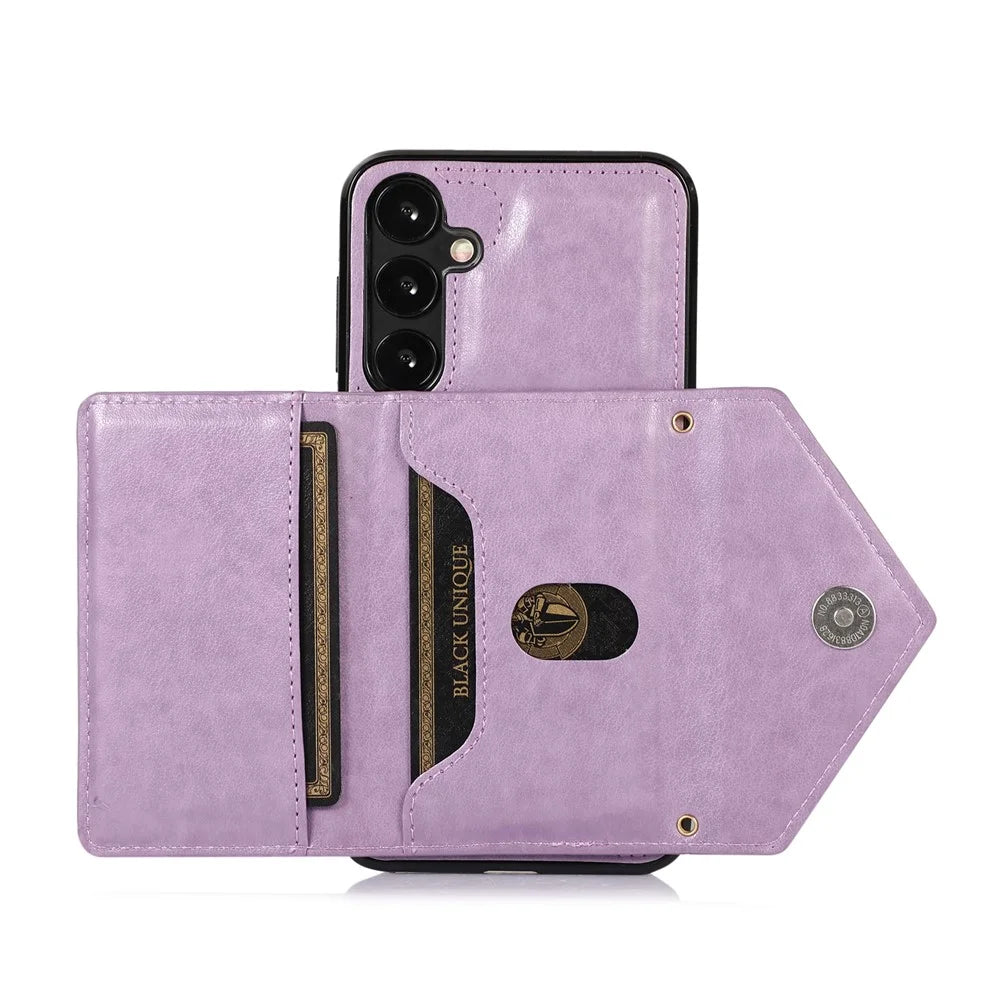 For Samsung Galaxy A37 5G Cell Phone Case Triangle Lid Card Bag Leather + TPU Cover with Long Strap - Purple - 4