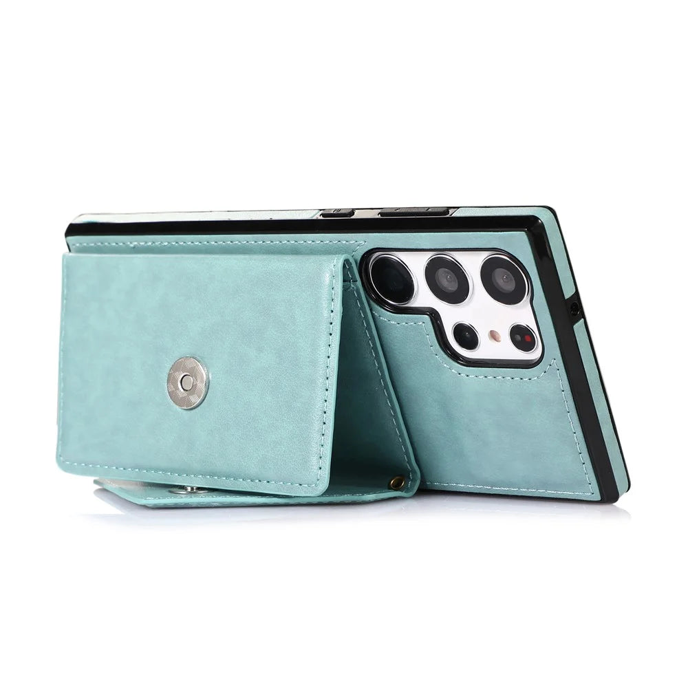 For Samsung Galaxy S26 Ultra Cell Phone Case Triangle Lid Card Bag Leather + TPU Cover with Long Strap - Green - 2