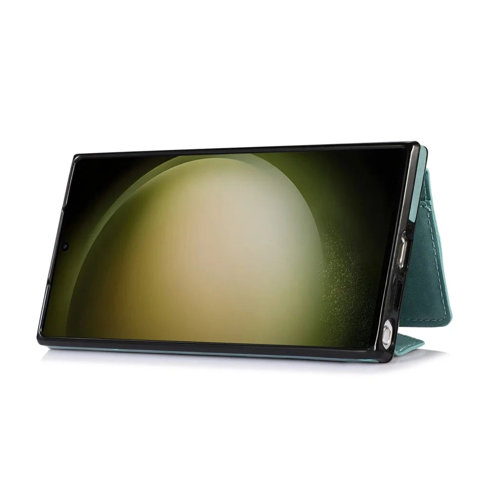 For Samsung Galaxy S26 Ultra Cell Phone Case Triangle Lid Card Bag Leather + TPU Cover with Long Strap - Green - 3