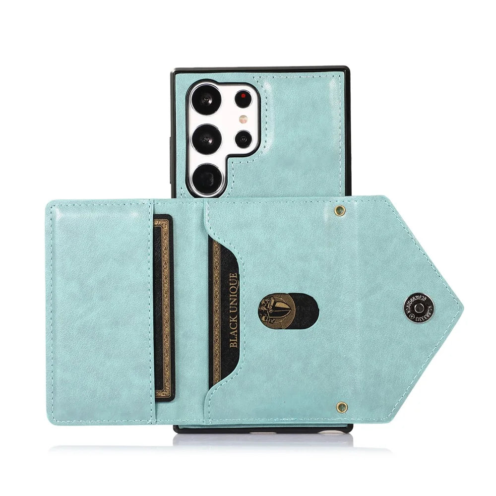 For Samsung Galaxy S26 Ultra Cell Phone Case Triangle Lid Card Bag Leather + TPU Cover with Long Strap - Green - 4