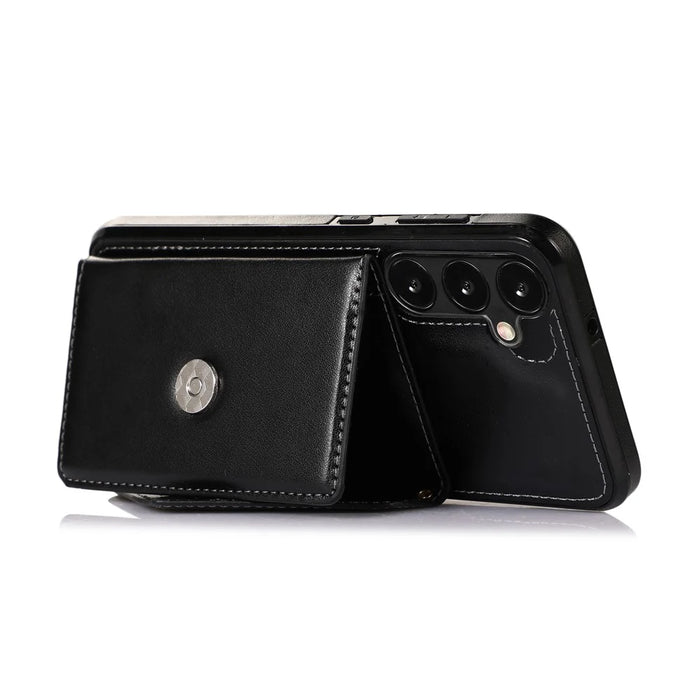 For Samsung Galaxy S26+ Cell Phone Case Triangle Lid Card Bag Leather + TPU Cover with Long Strap - Black - 2