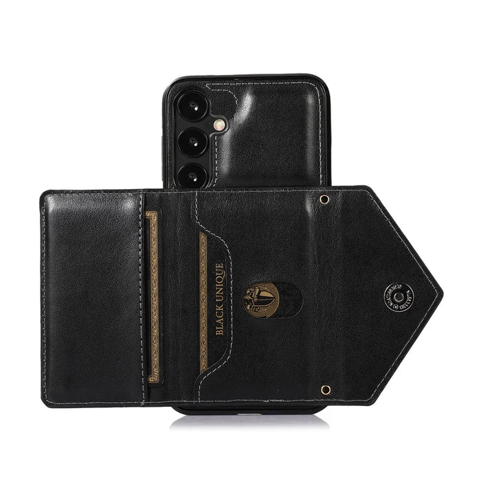 For Samsung Galaxy S26+ Cell Phone Case Triangle Lid Card Bag Leather + TPU Cover with Long Strap - Black - 4