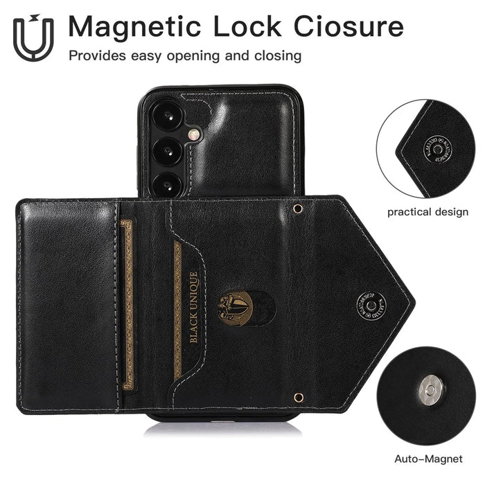 For Samsung Galaxy S26+ Cell Phone Case Triangle Lid Card Bag Leather + TPU Cover with Long Strap - Black - 5