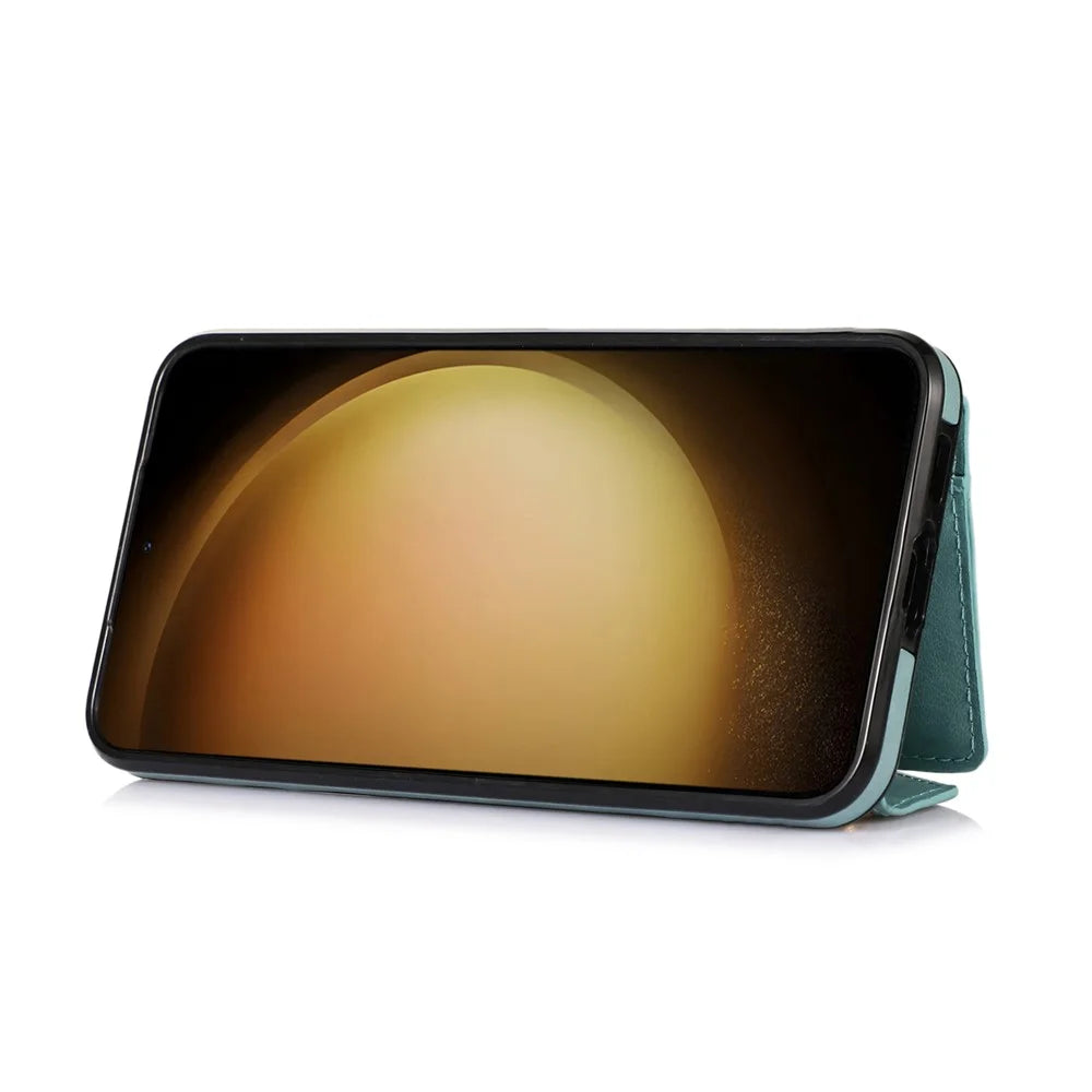 For Samsung Galaxy S26 Cell Phone Case Triangle Lid Card Bag Leather + TPU Cover with Long Strap - Green - 2