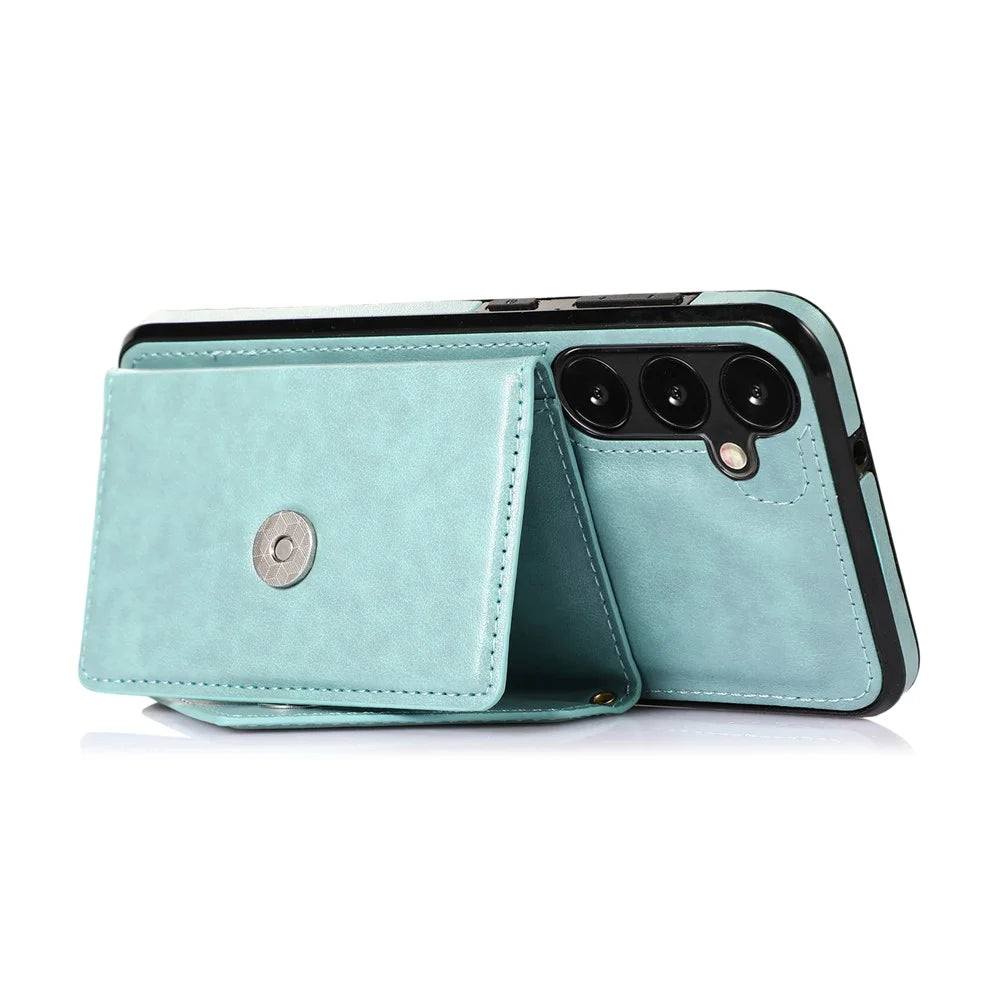 For Samsung Galaxy S26 Cell Phone Case Triangle Lid Card Bag Leather + TPU Cover with Long Strap - Green - 3