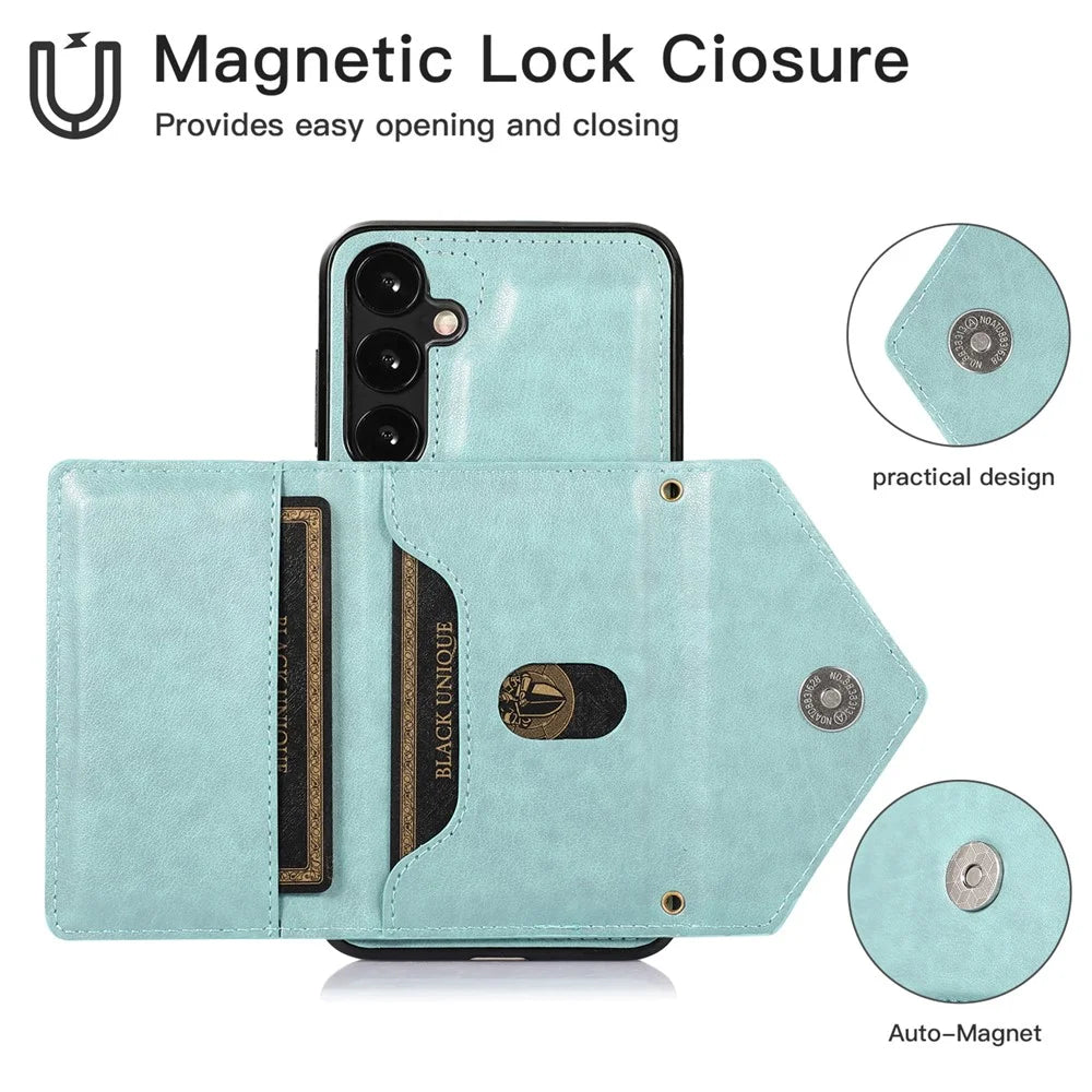 For Samsung Galaxy S26 Cell Phone Case Triangle Lid Card Bag Leather + TPU Cover with Long Strap - Green - 5