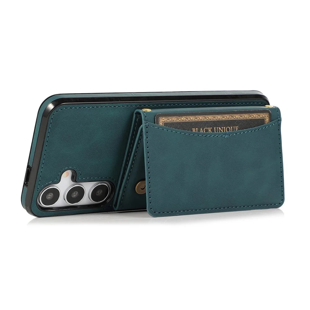 For Samsung Galaxy A57 5G Phone Case Tri-Fold Wallet Kickstand PU Leather + TPU Back Cover - Blue - 2