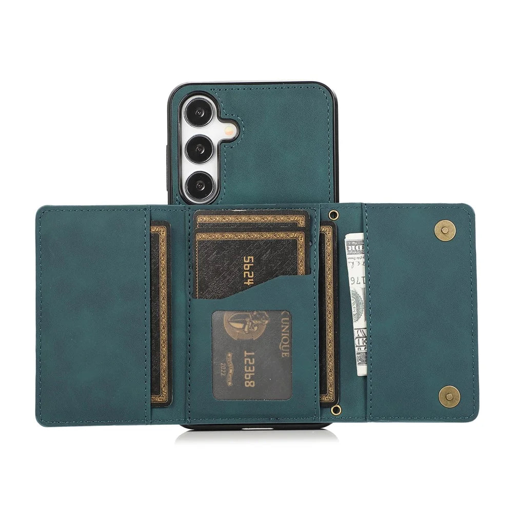 For Samsung Galaxy A57 5G Phone Case Tri-Fold Wallet Kickstand PU Leather + TPU Back Cover - Blue - 4
