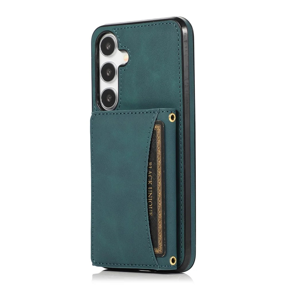For Samsung Galaxy A57 5G Phone Case Tri-Fold Wallet Kickstand PU Leather + TPU Back Cover - Blue - 5