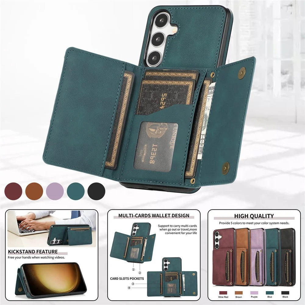 For Samsung Galaxy A57 5G Phone Case Tri-Fold Wallet Kickstand PU Leather + TPU Back Cover - Blue - 7