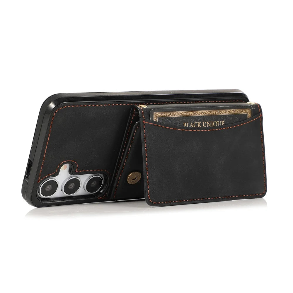 For Samsung Galaxy A37 5G Phone Case Tri-Fold Wallet Kickstand PU Leather + TPU Back Cover - Black - 2