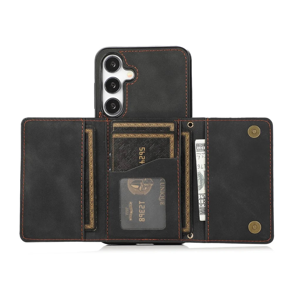 For Samsung Galaxy A37 5G Phone Case Tri-Fold Wallet Kickstand PU Leather + TPU Back Cover - Black - 4