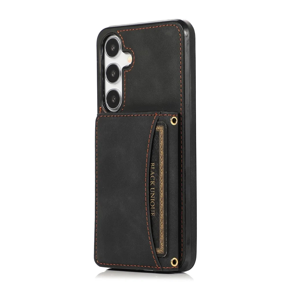 For Samsung Galaxy A37 5G Phone Case Tri-Fold Wallet Kickstand PU Leather + TPU Back Cover - Black - 5