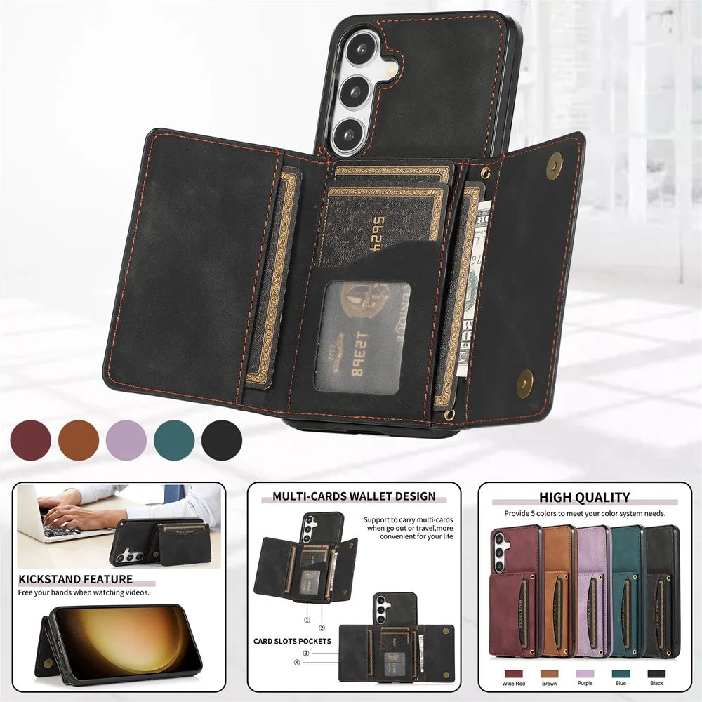 For Samsung Galaxy A37 5G Phone Case Tri-Fold Wallet Kickstand PU Leather + TPU Back Cover - Black - 7