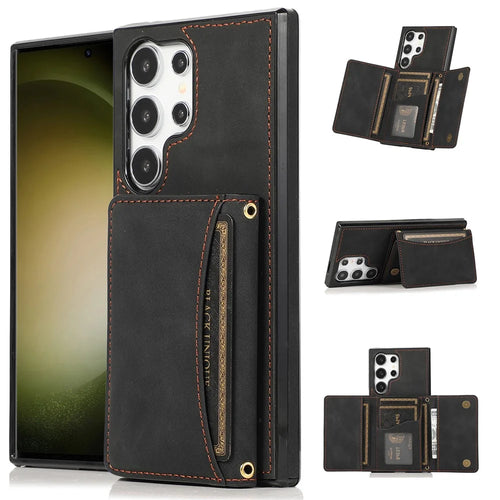 For Samsung Galaxy S26 Ultra Phone Case Tri-Fold Wallet Kickstand PU Leather + TPU Back Cover - Black - 1