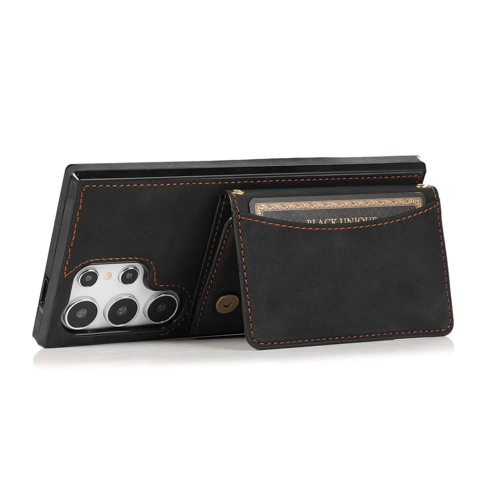 For Samsung Galaxy S26 Ultra Phone Case Tri-Fold Wallet Kickstand PU Leather + TPU Back Cover - Black - 2