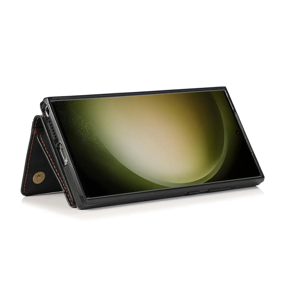 For Samsung Galaxy S26 Ultra Phone Case Tri-Fold Wallet Kickstand PU Leather + TPU Back Cover - Black - 3
