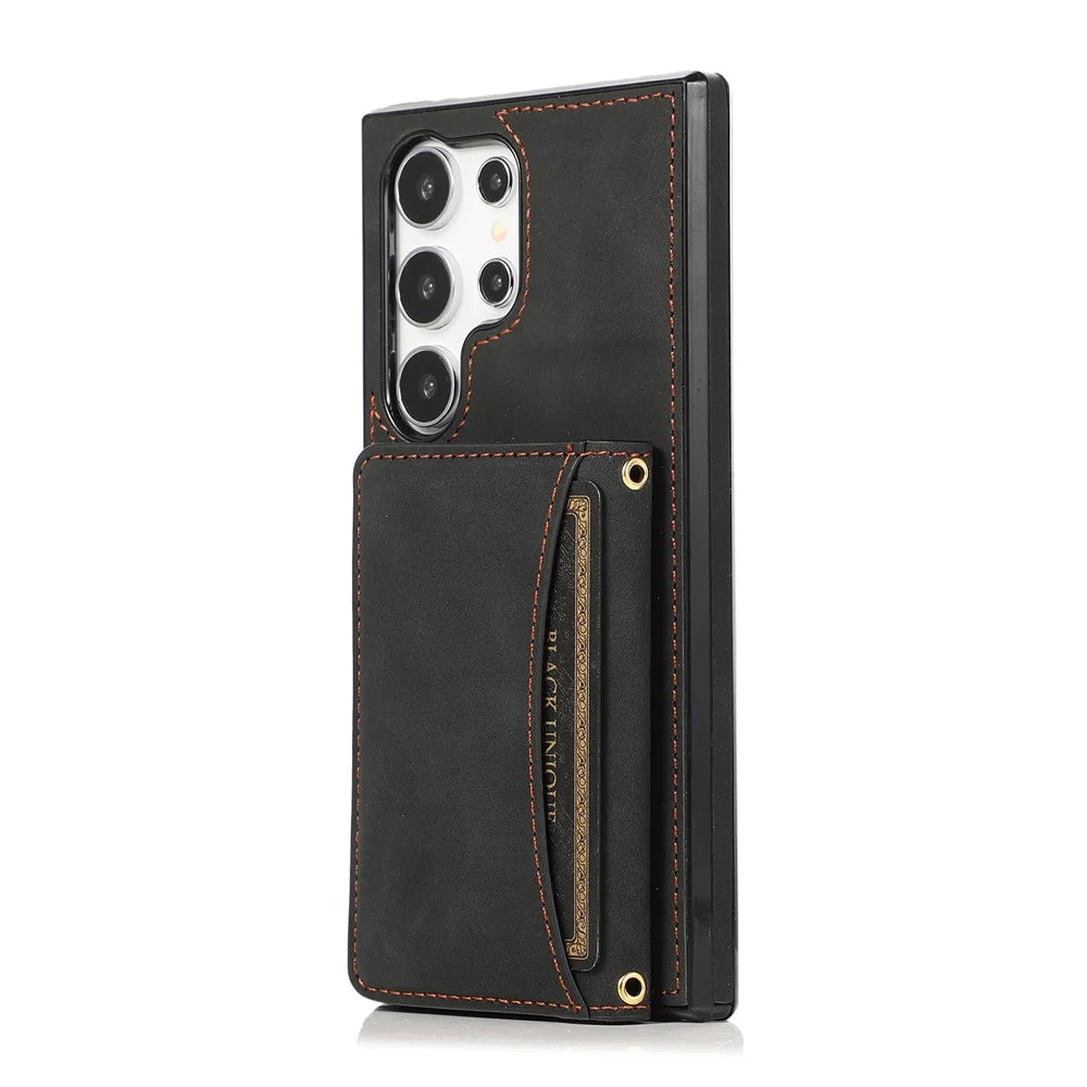 For Samsung Galaxy S26 Ultra Phone Case Tri-Fold Wallet Kickstand PU Leather + TPU Back Cover - Black - 4