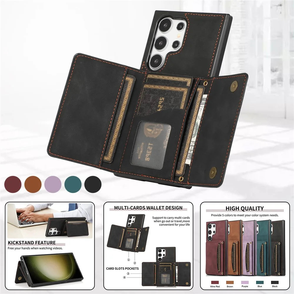 For Samsung Galaxy S26 Ultra Phone Case Tri-Fold Wallet Kickstand PU Leather + TPU Back Cover - Black - 7
