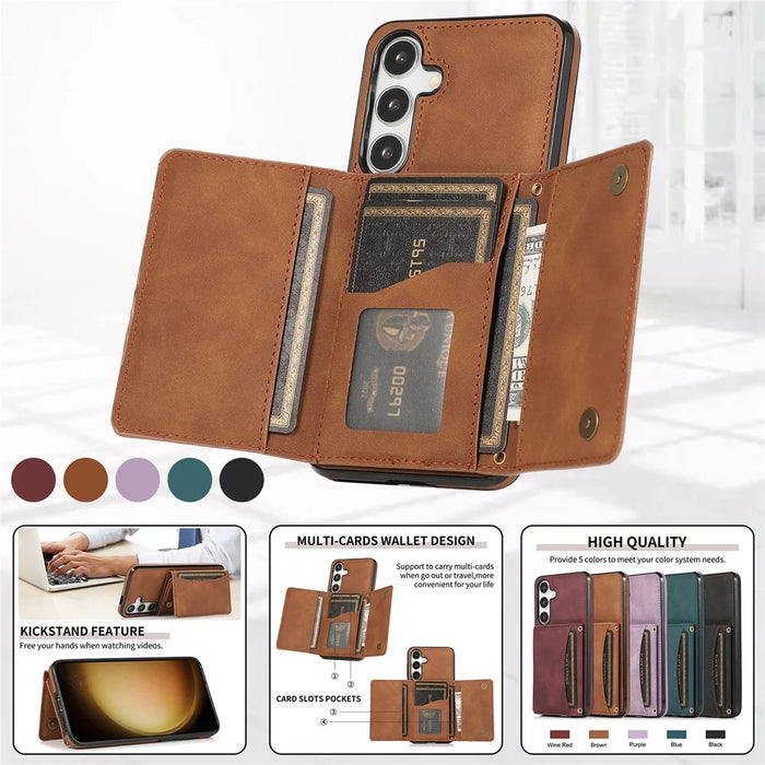 For Samsung Galaxy S26 Phone Case Tri-Fold Wallet Kickstand PU Leather + TPU Back Cover - Brown - 7