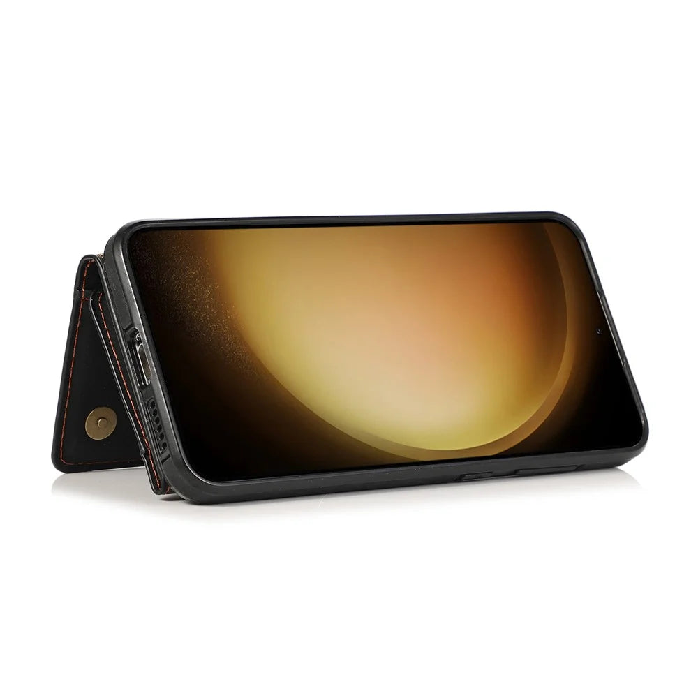 For Samsung Galaxy S26+ Phone Case Tri-Fold Wallet Kickstand PU Leather + TPU Back Cover - Black - 5