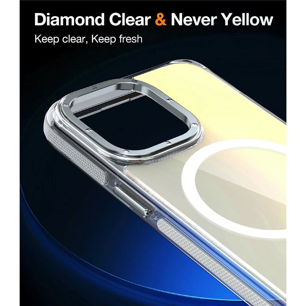 For iPhone 15 Pro Case Compatible with MagSafe Cute Fluorescent Design TPU Acrylic Phone Back Cover - White - 6