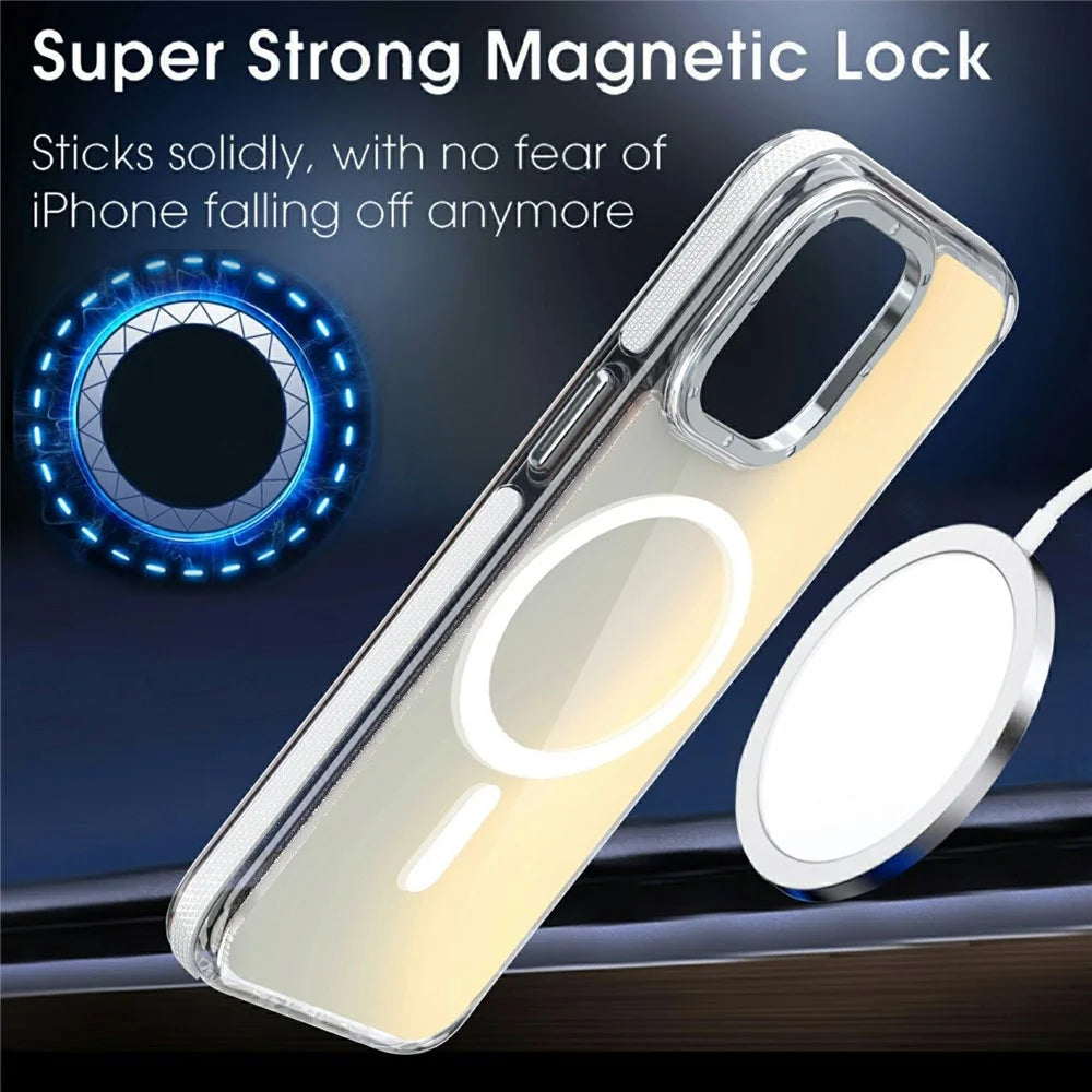 For iPhone 15 Pro Case Compatible with MagSafe Cute Fluorescent Design TPU Acrylic Phone Back Cover - White - 7
