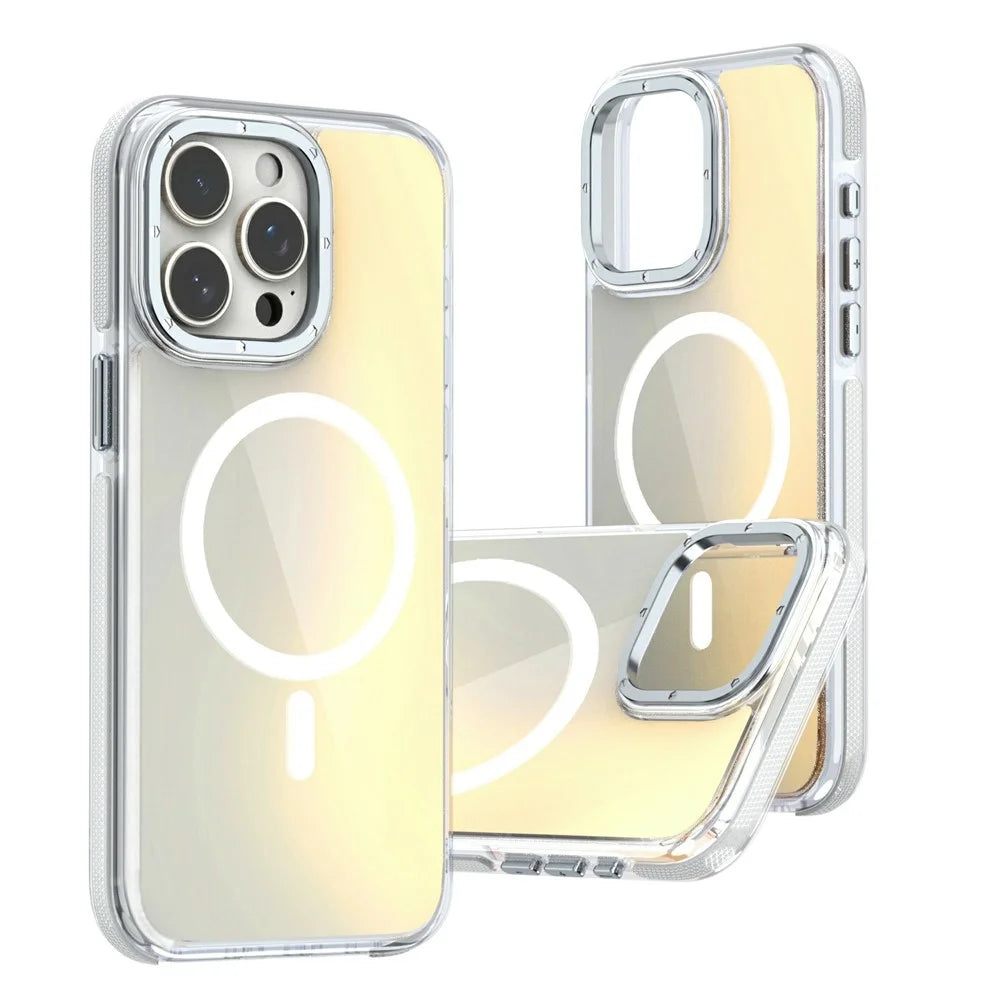 For iPhone 15 Pro Max Case Compatible with MagSafe Cute Fluorescent Design TPU Acrylic Phone Back Cover - White - 1