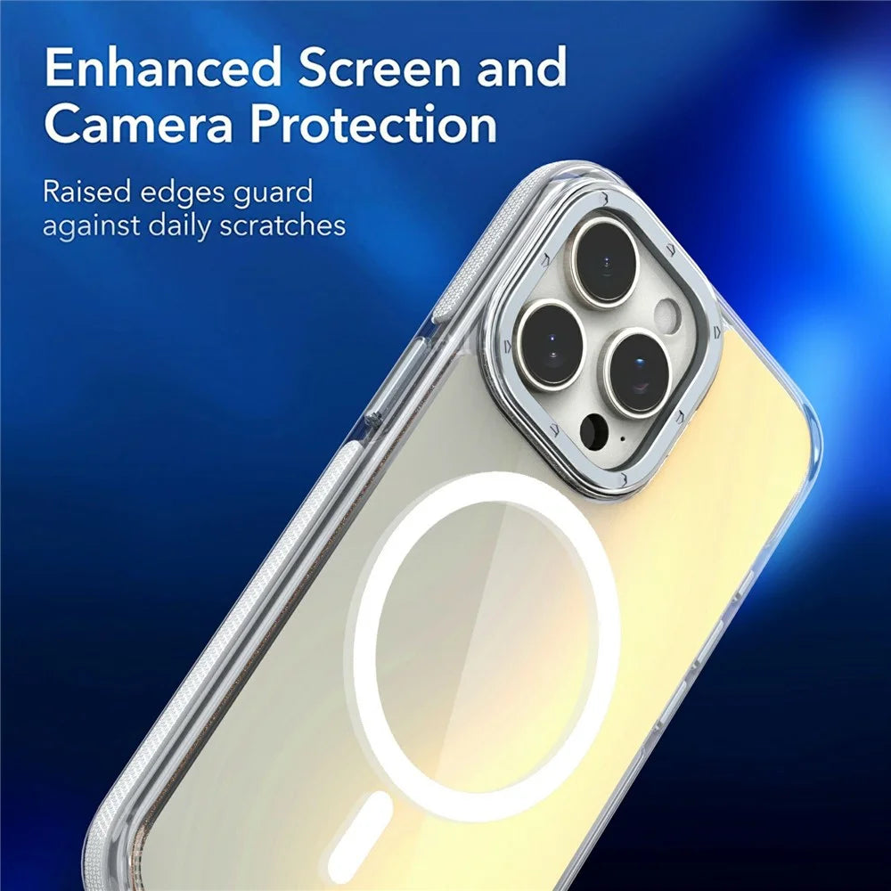For iPhone 15 Pro Max Case Compatible with MagSafe Cute Fluorescent Design TPU Acrylic Phone Back Cover - White - 2