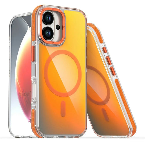 For iPhone 16 Case Compatible with MagSafe Cute Fluorescent Design TPU Acrylic Phone Back Cover - Orange - 1