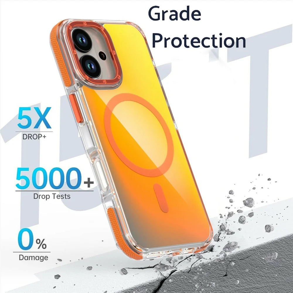 For iPhone 16 Case Compatible with MagSafe Cute Fluorescent Design TPU Acrylic Phone Back Cover - Orange - 2